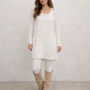 Cream Boho Crochet Sweater Layering Top or Dress Size L | Moda International